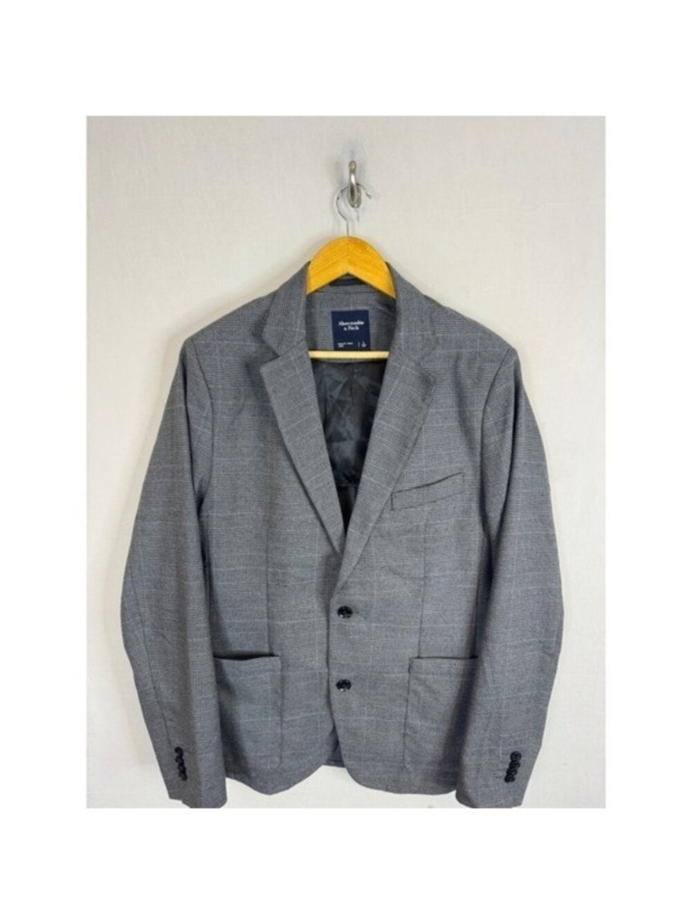 Abercrombie & Fitch Mens Grey Glen Plaid Two Button Blazer Jacket Size L